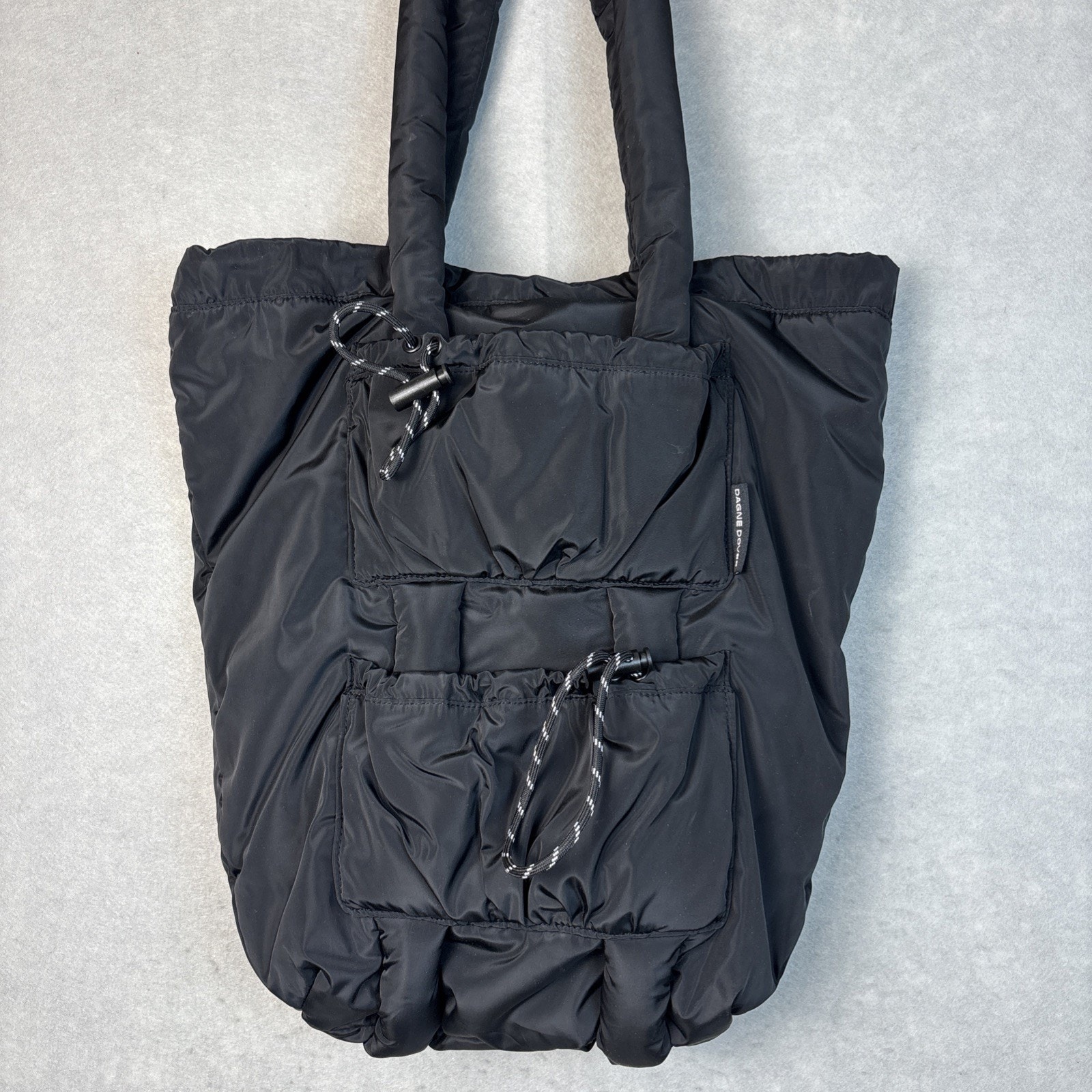 Dagne Dover Jemi Black Puffer Quilted Shoulder Laptop Cargo Tote Handbag Travel