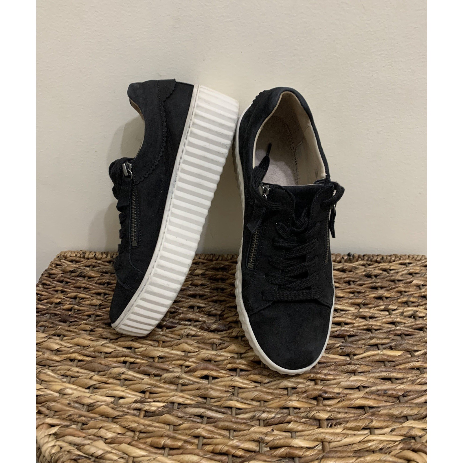 Gabor Women's Evette Black Suede and Leather Platform Sneaker 8