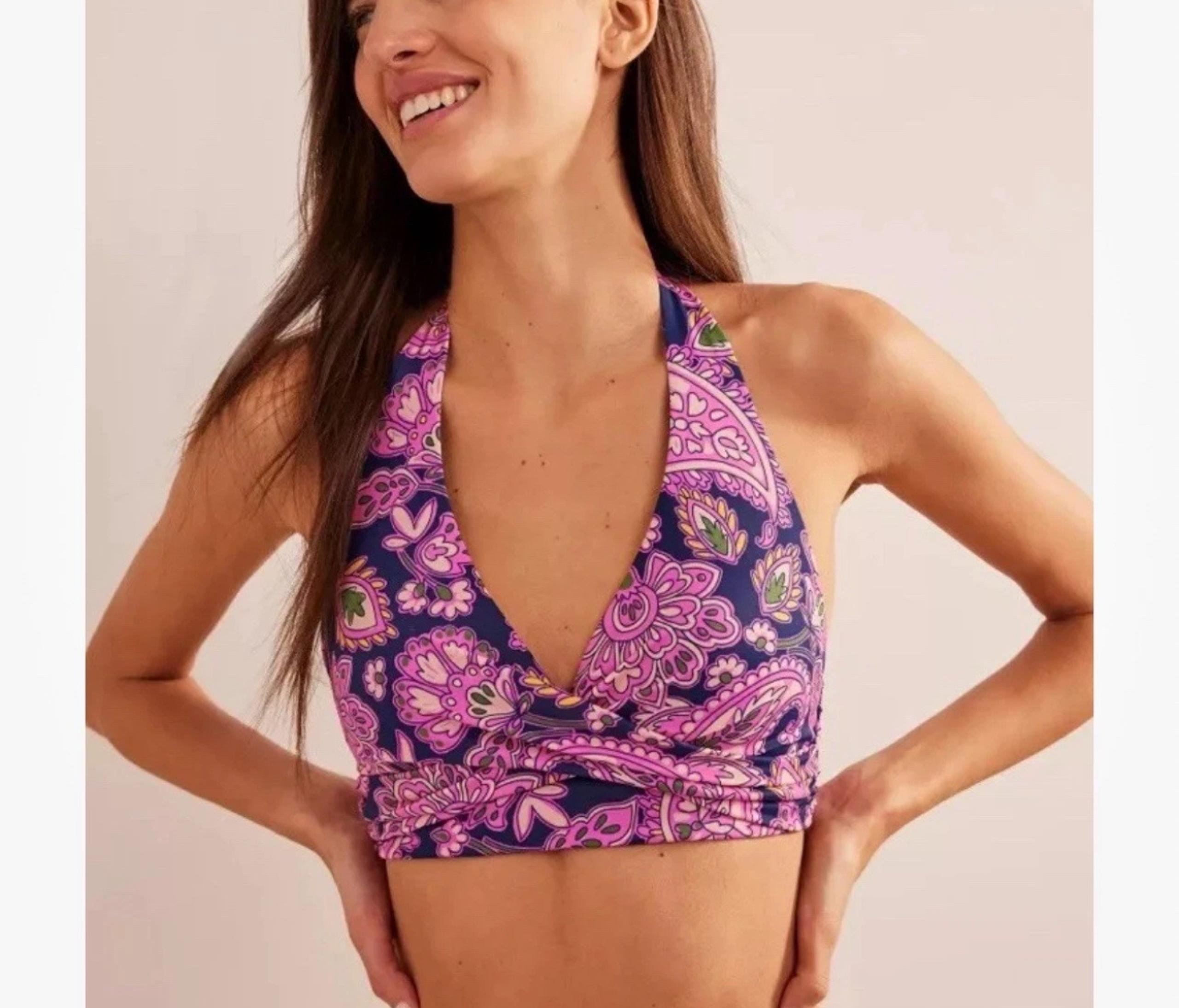 Boden Levanzo Halter Bikini Top US 8 Pink Blue Swim Women NEW. 818