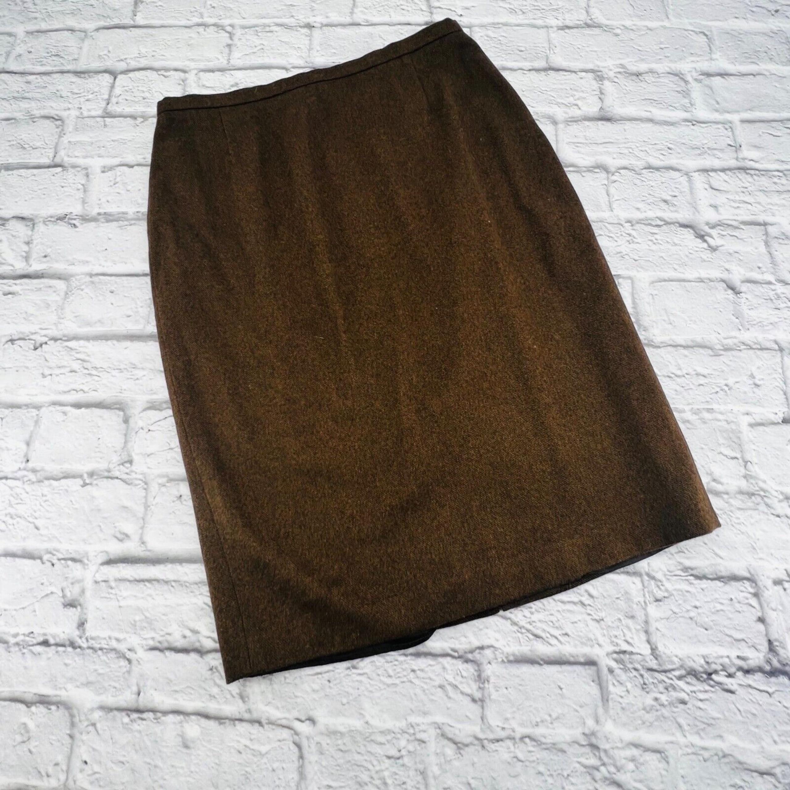 Max Mara Women Brown Wool Angora Pencil Skirt Size 10 Knee Length Slit Back