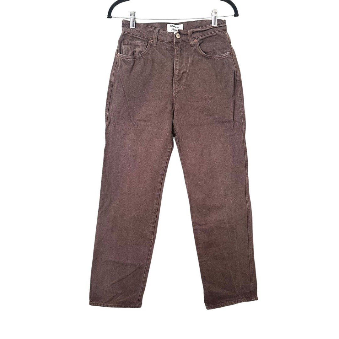 REFORMATION Val 90s Mid-Rise Straight Leg Denim Brown 24