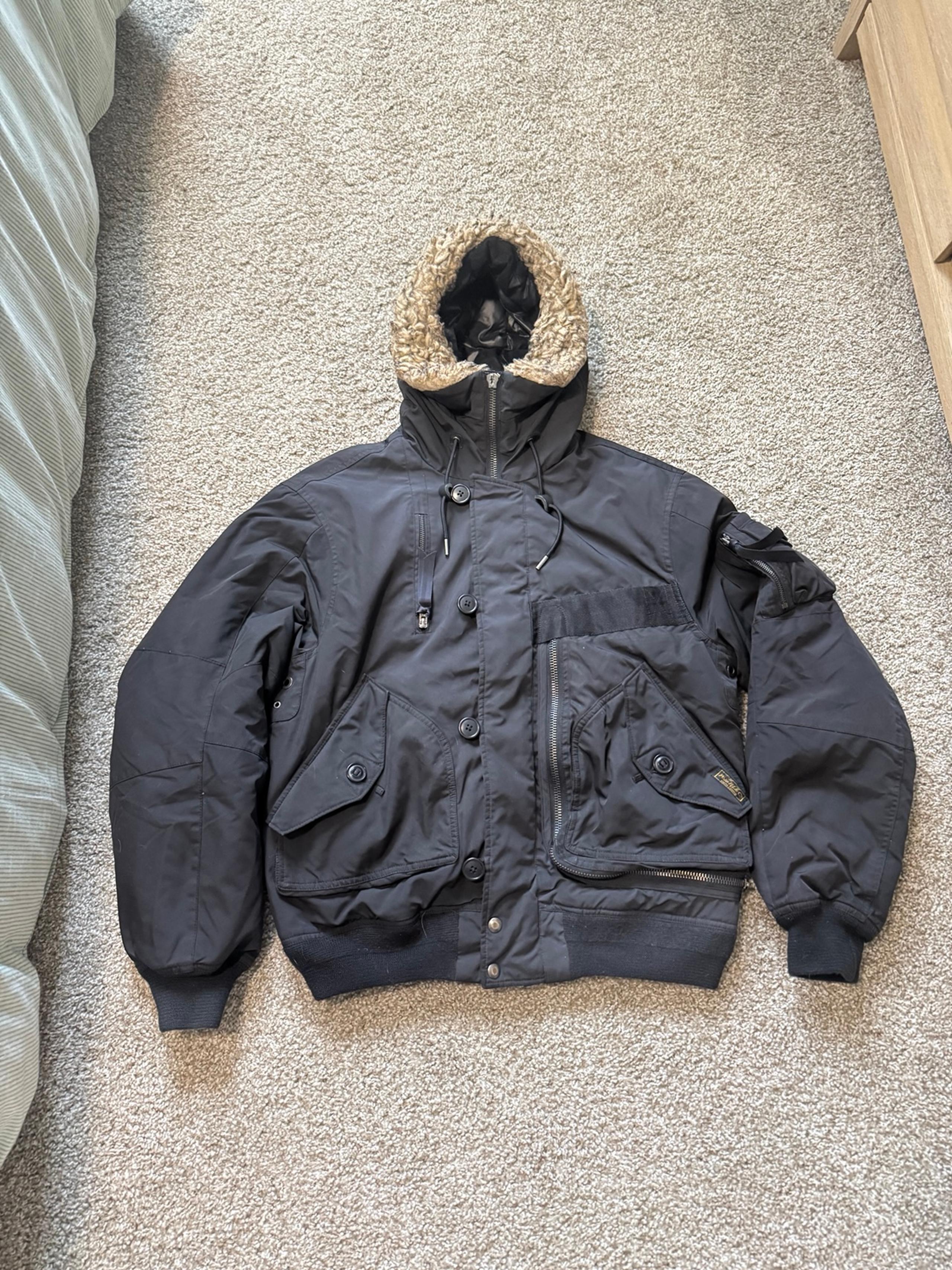 Polo Ralph Lauren  Jacket Mens M Black Canvas Duck Down Fur Parka Utility Puffer