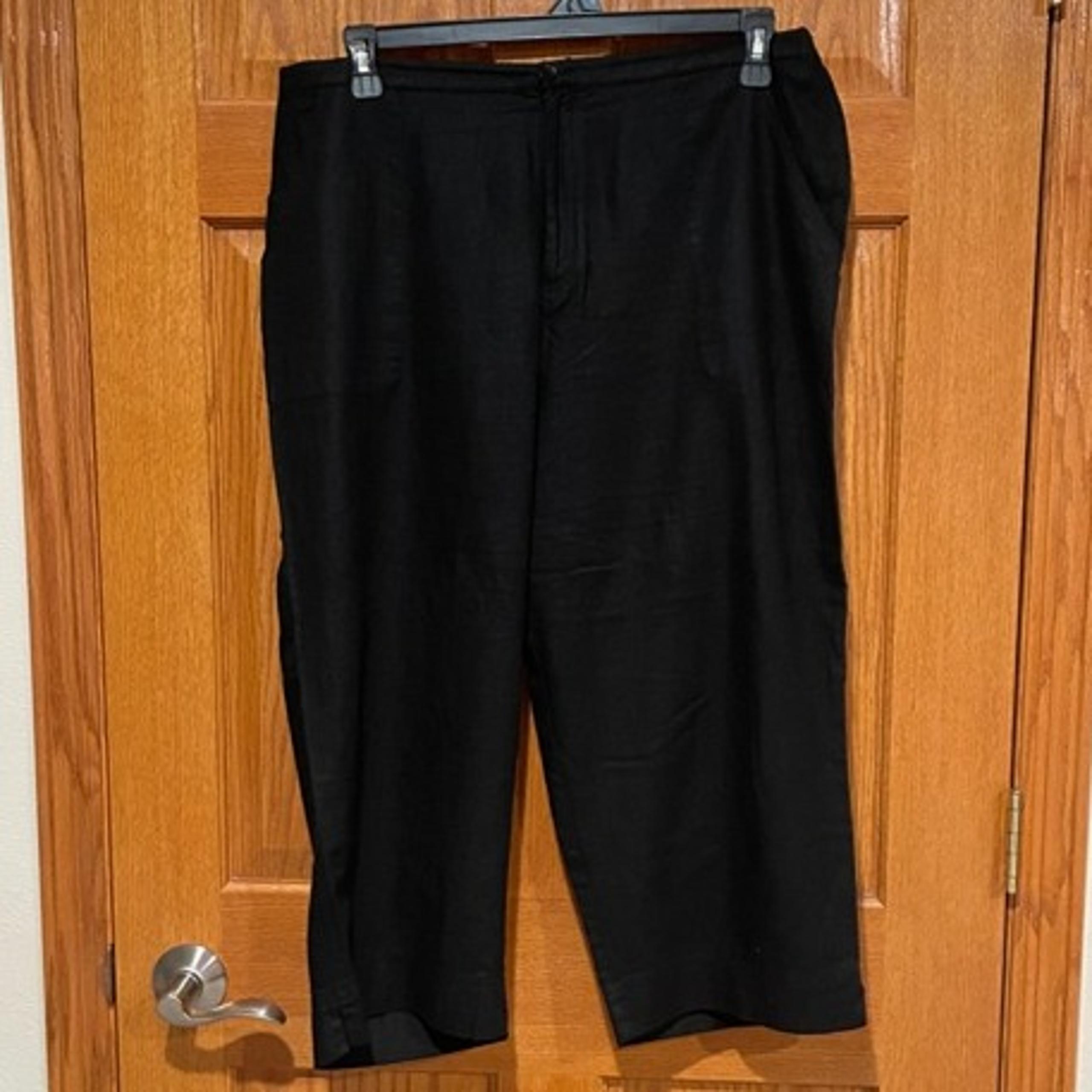 Women's Plus 16W 16 Black Linen Lightweight Elastic Waist Capri Pants - CJ Banks