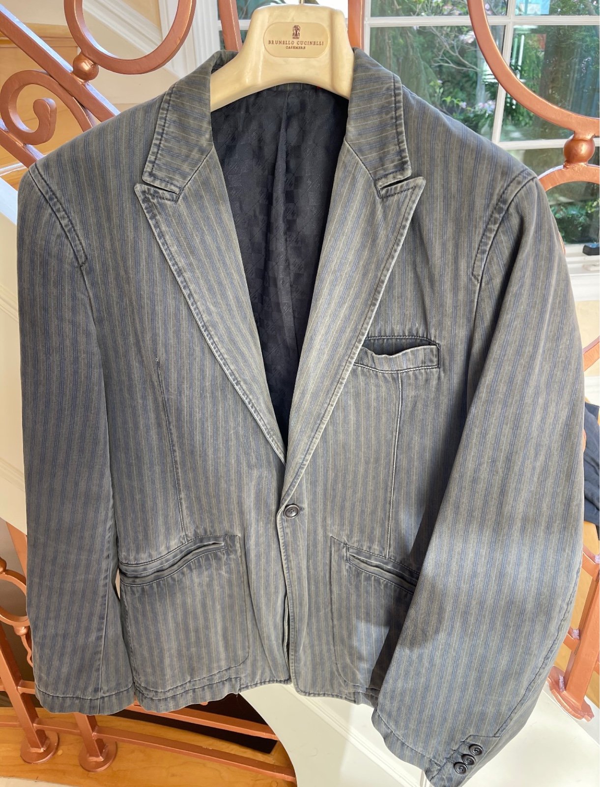 New Man Denim Gray & Blue Striped Men’s Sport Blazer Rare