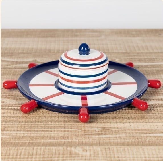 Brand New Nautical Ceramic Chip & Dip Set