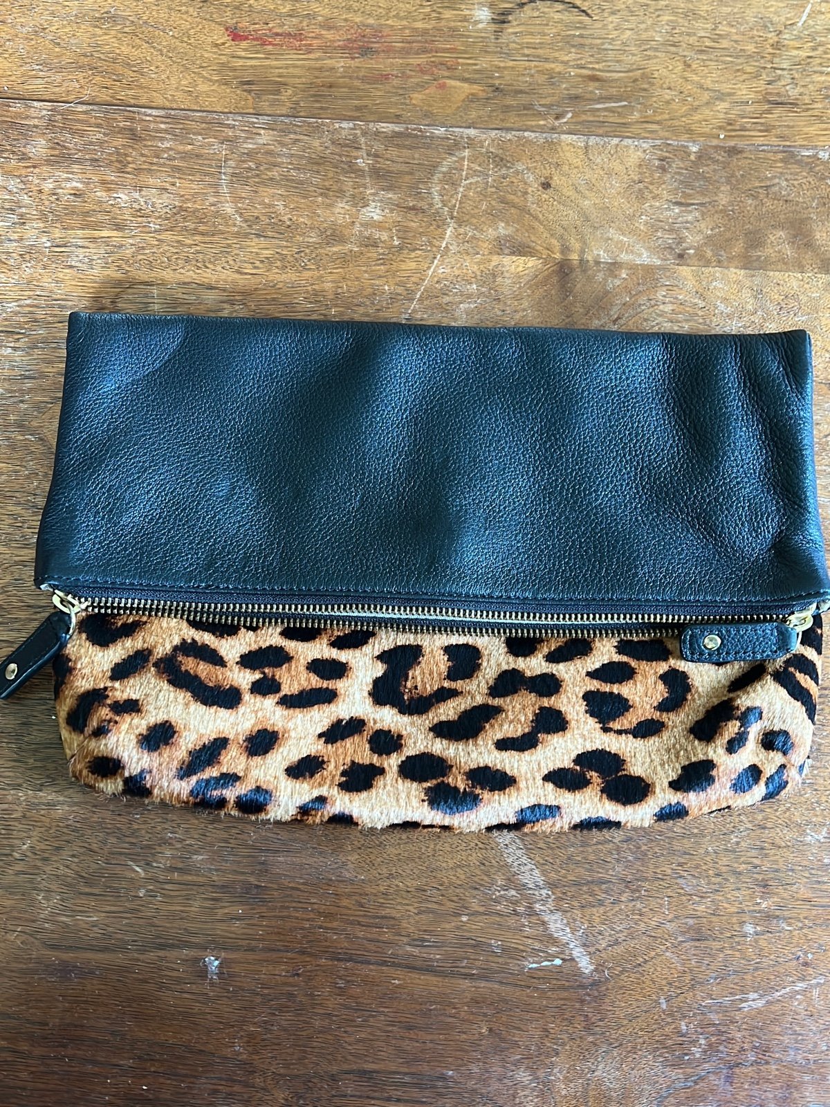 Talbots camel hair leopard print leather clutch