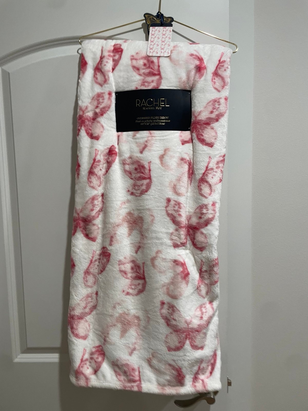 Rachel Roy Pink Butterfly Plush Throw