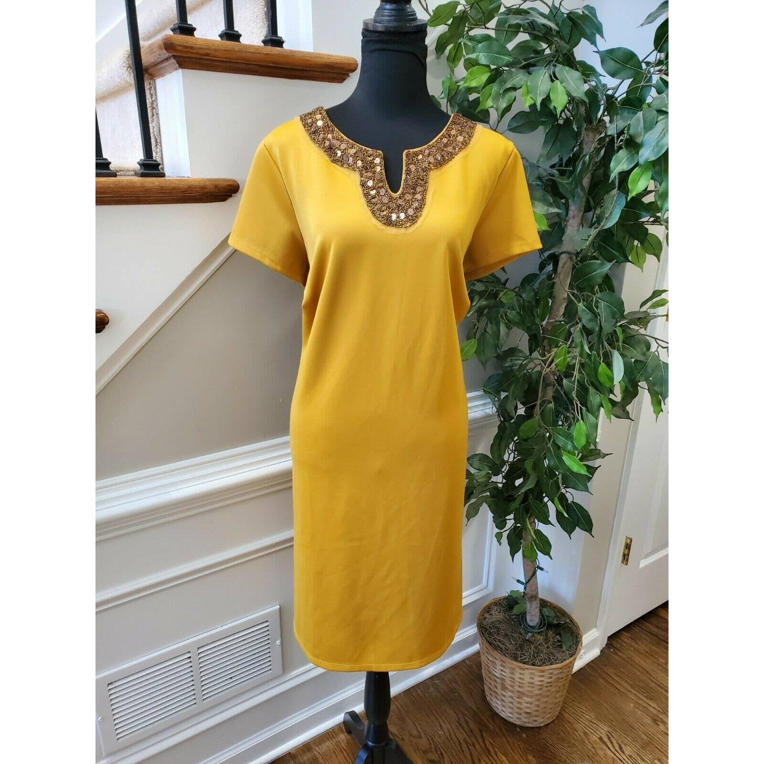 Spenser Jeremy Women's Yellow Polyester Long Sleeve Casual Knee Length Dress 1X