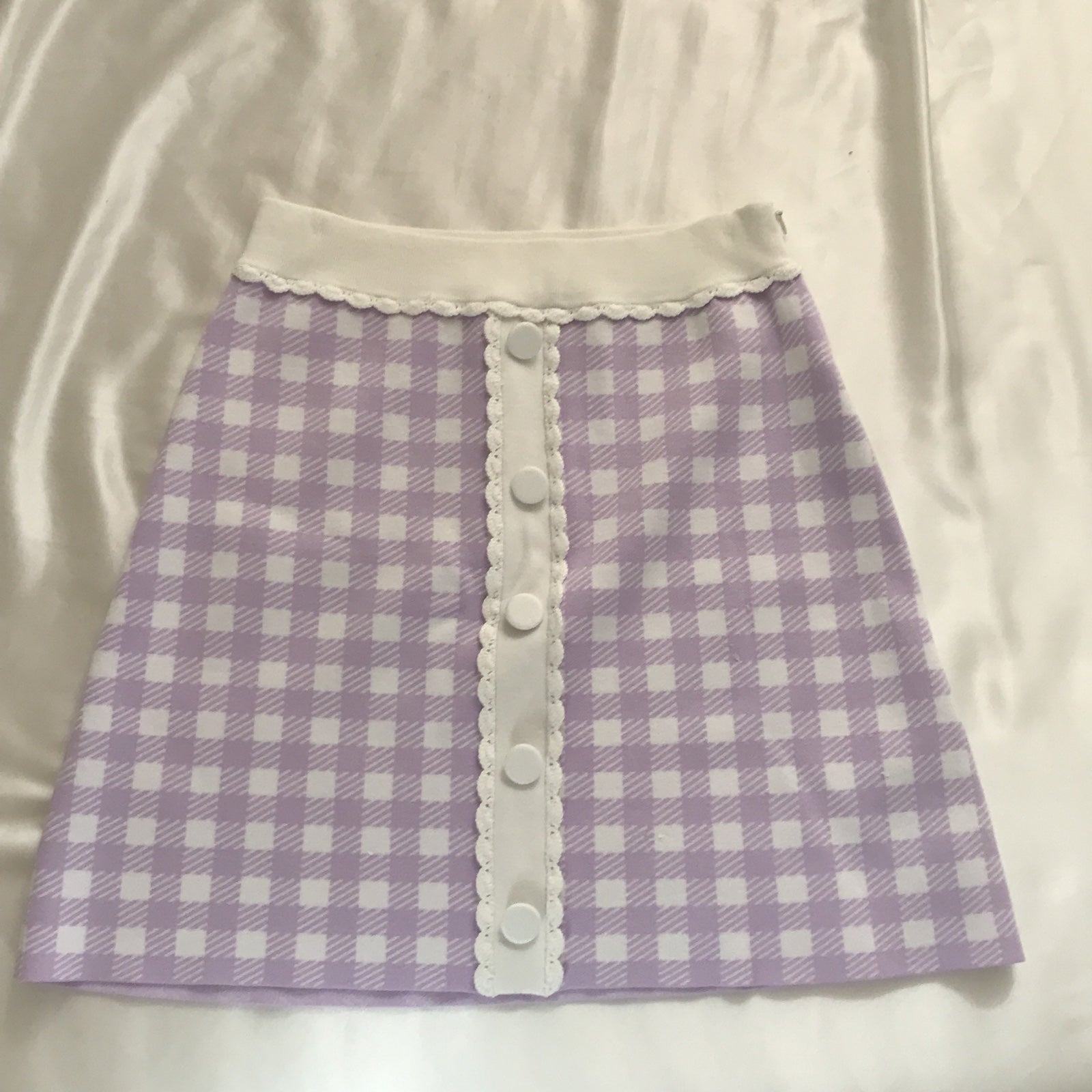 Maje Checked Skirt in White & Lilac