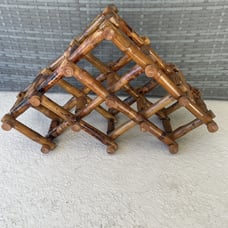 Vintage Bamboo Rattan NaturalWine Rack Folding Tiki Bar Man Cave 6 Bottle Holder
