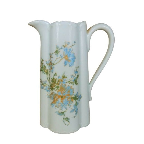 Beautiful antique Limoges Haviland blue flowered gold trim porcelain pitcher