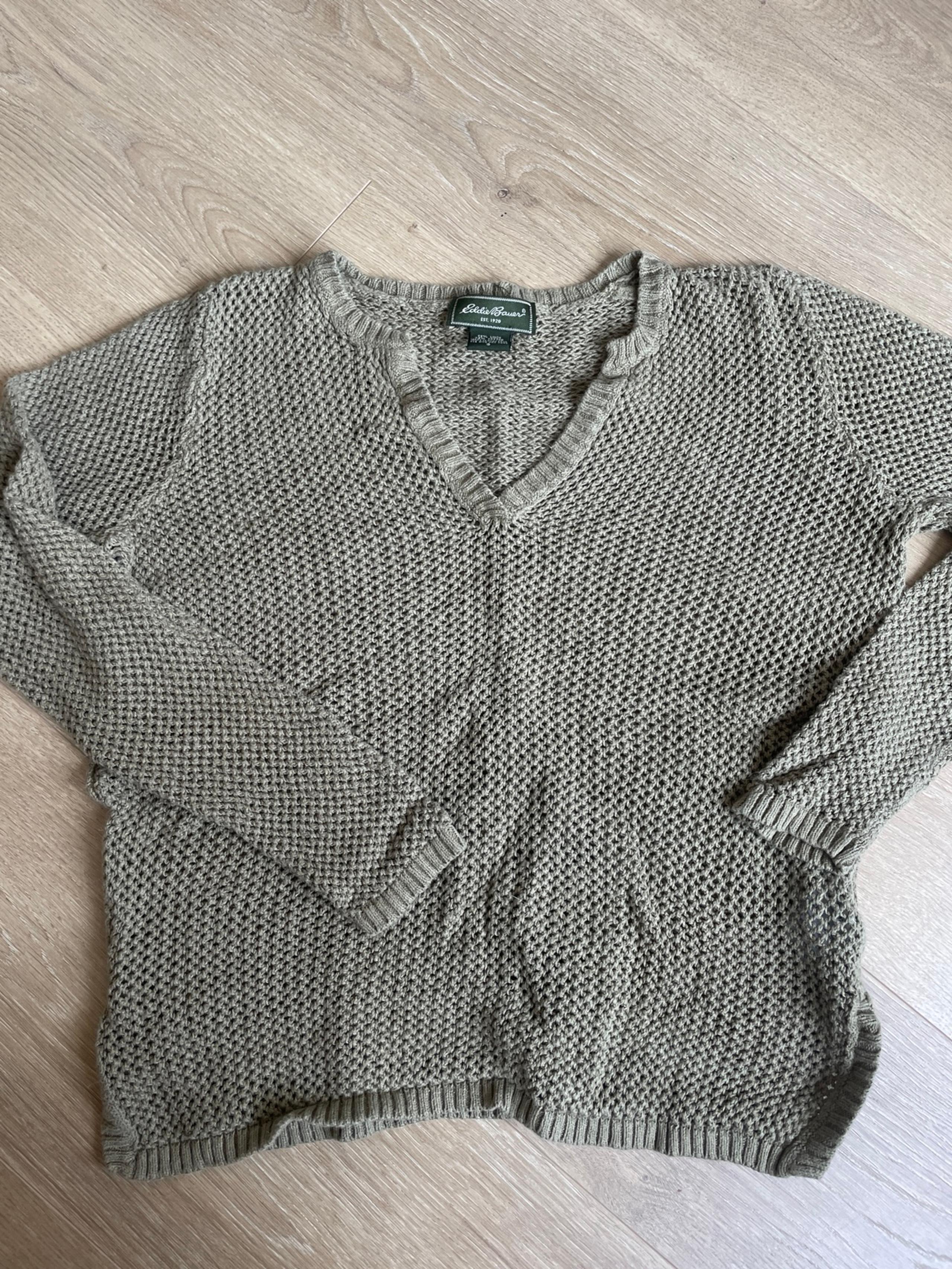 Eddie Bauer Sweater Womens olive/gray Open Knit Linen Blend Boho size S