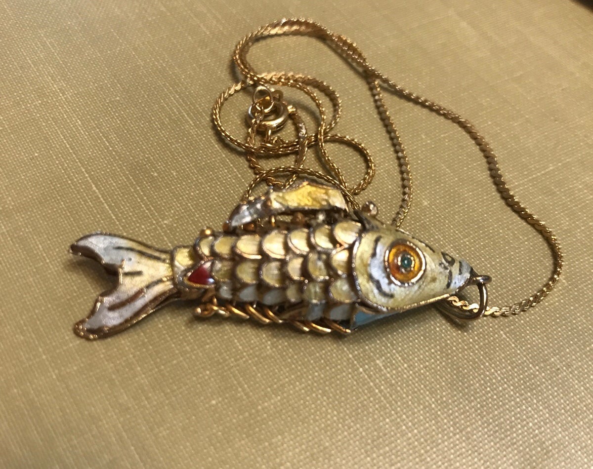 Vintage Articulated Enamel Fish Koi Necklace