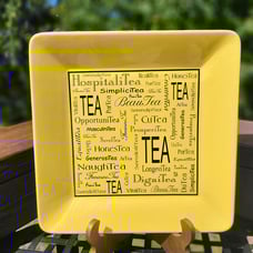 Yellow Ceramic Square Tea-Themed Plate 10 x 10 in Aileen Liou Coynes & Company