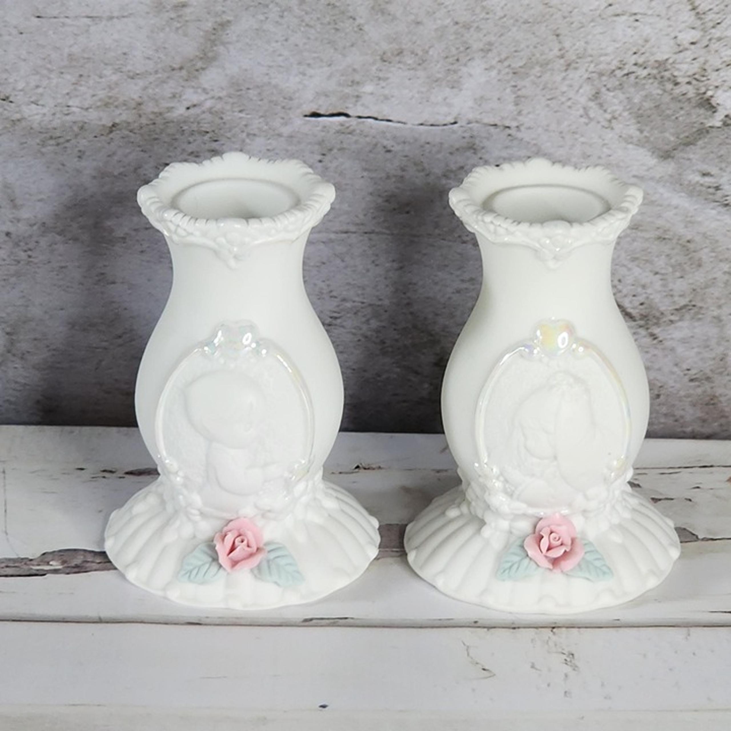 Precious Moments Porcelain 4" Unity Wedding Candle Holders 1994 Enesco