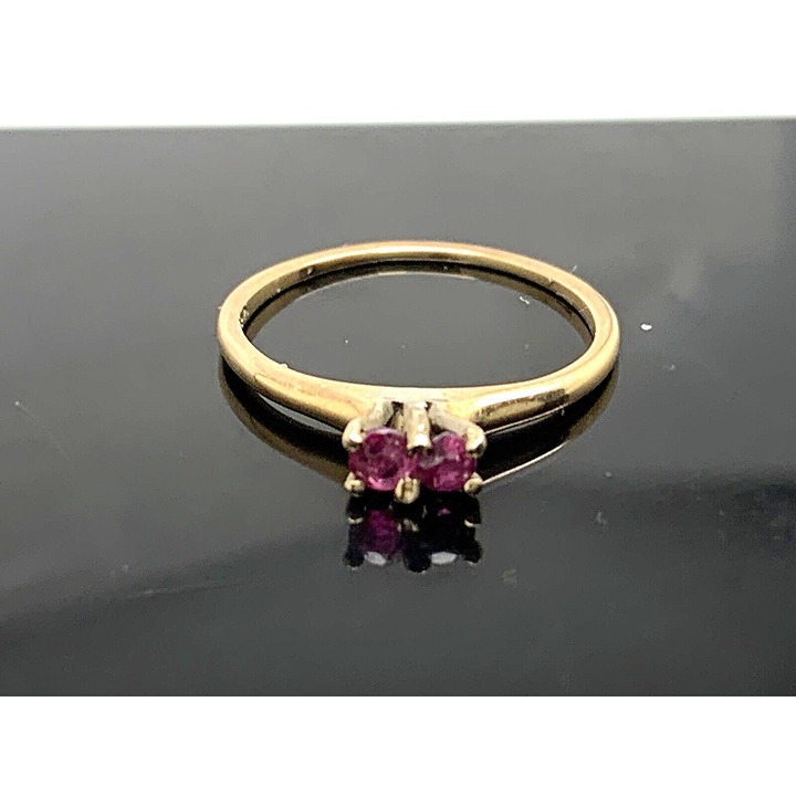 Red Pink Gemstone 2 Stone Cocktail Ring 14k Yellow Gold Women's Estate Size 6