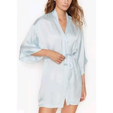 Victoria's Secret XL/XXL Baby Blue Satin Bridesmaid Robe NWT