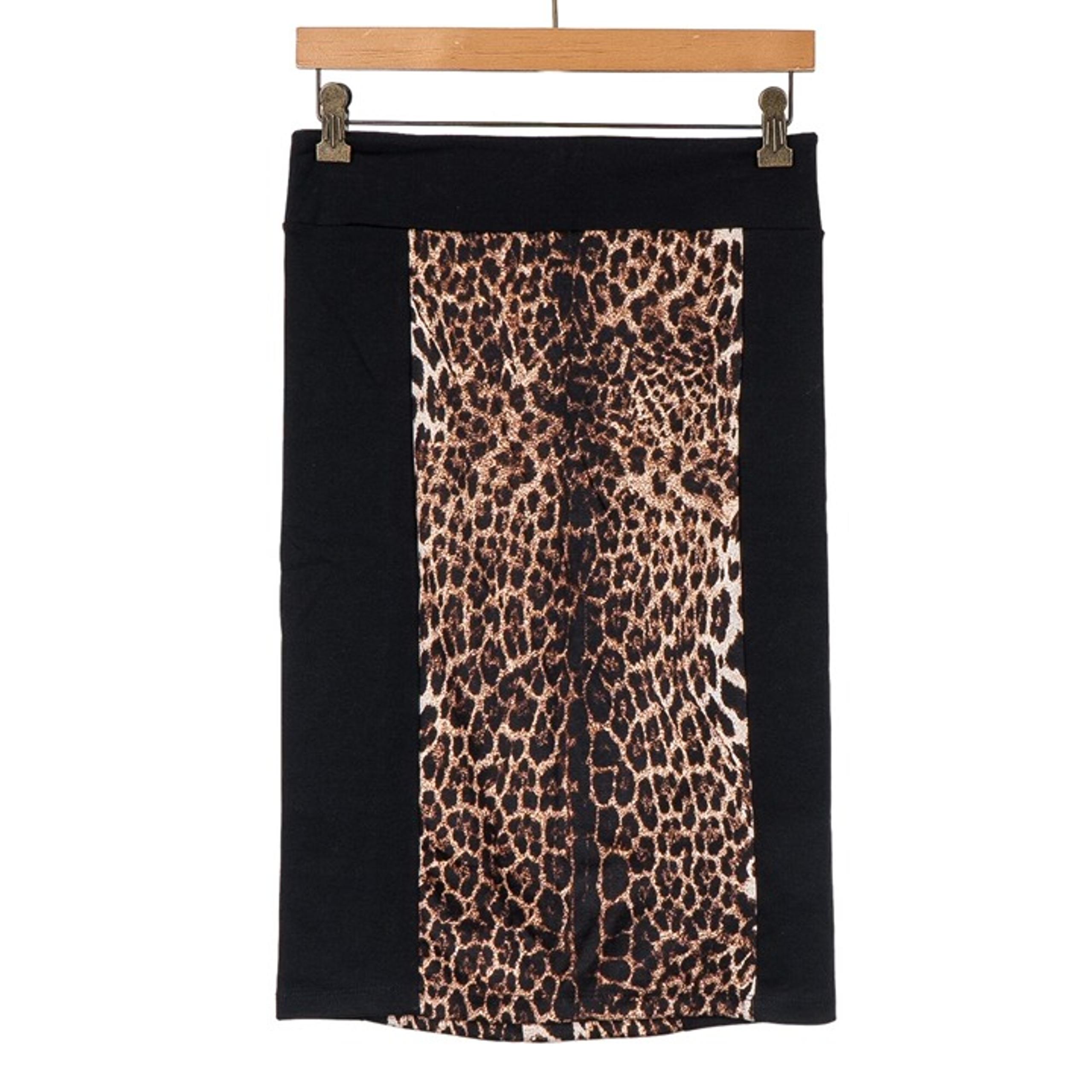 Forever 21 Leopard Print Pencil Skirt M Womens Black Brown Stretch Zipper