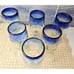 Set of 6 Mexican Hand Blown Cobalt Blue Rim Goblets Drinking Glasses