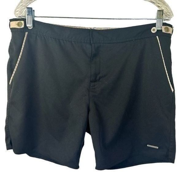 Parke & Ronen Black Swim Shorts w/Cream Trim Great Condition Size 34