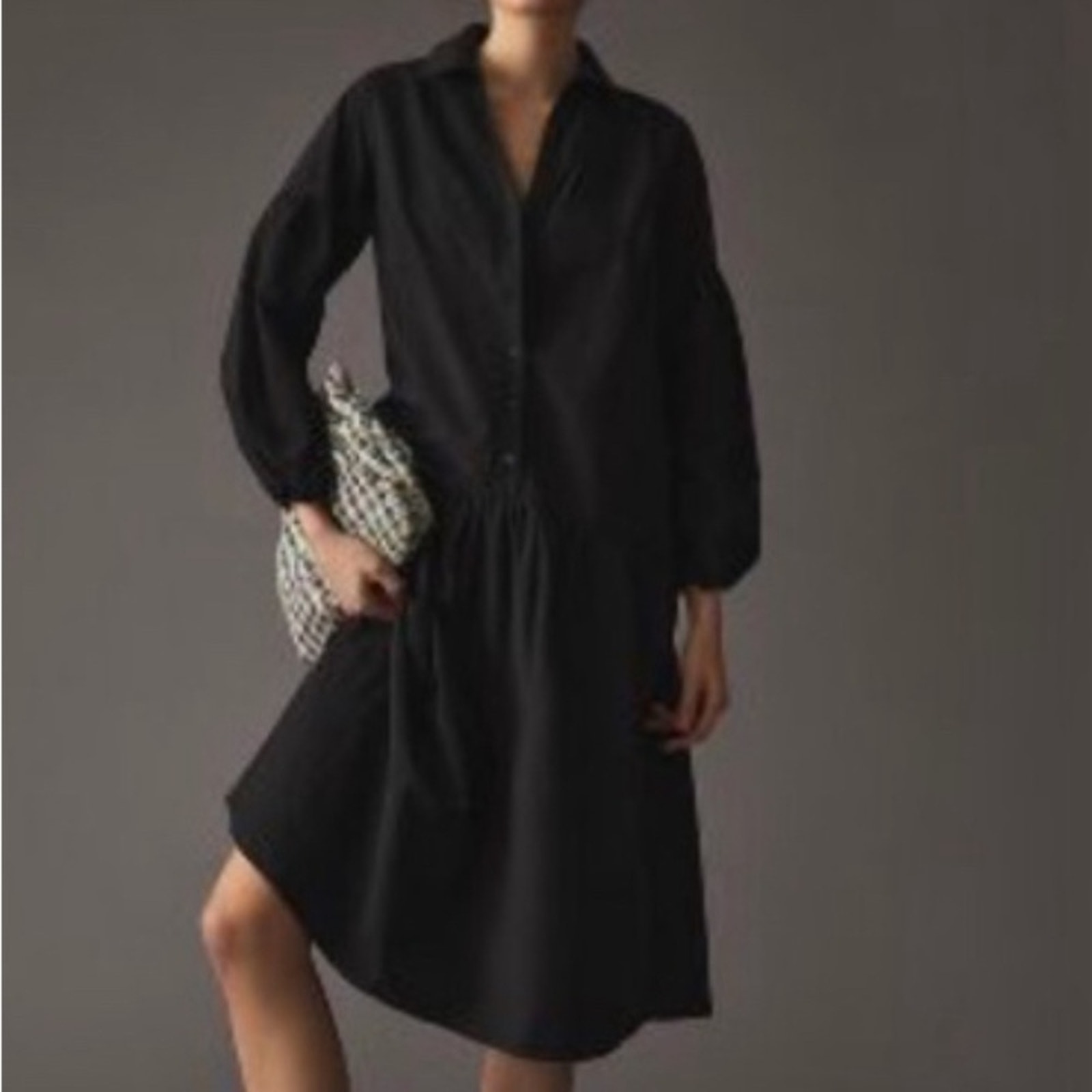Maeve By Anthropologie Taffeta Button-Front Black Dress Size: XL
