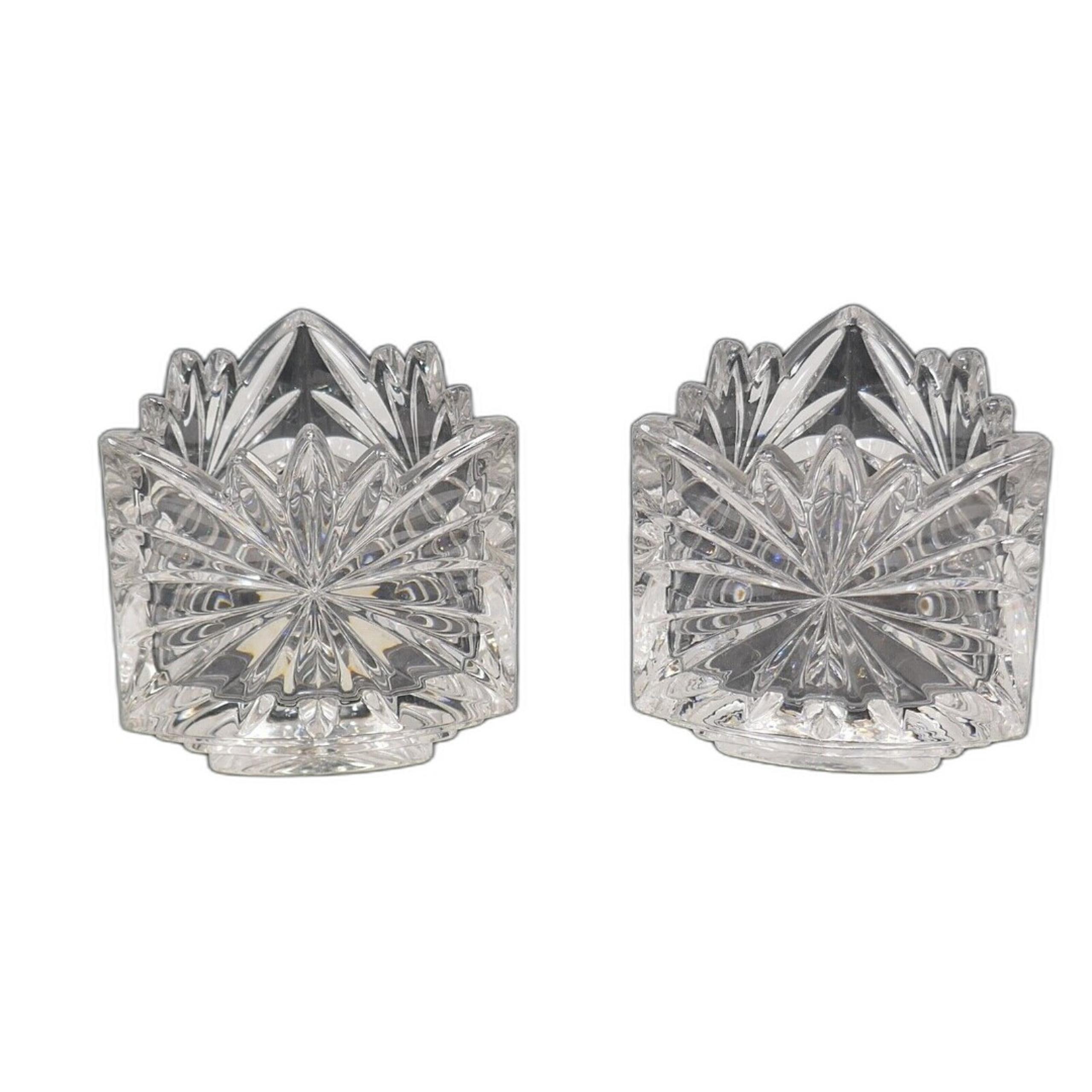 Gorham Hand Cut Crystal Votive Triangular Candleholders