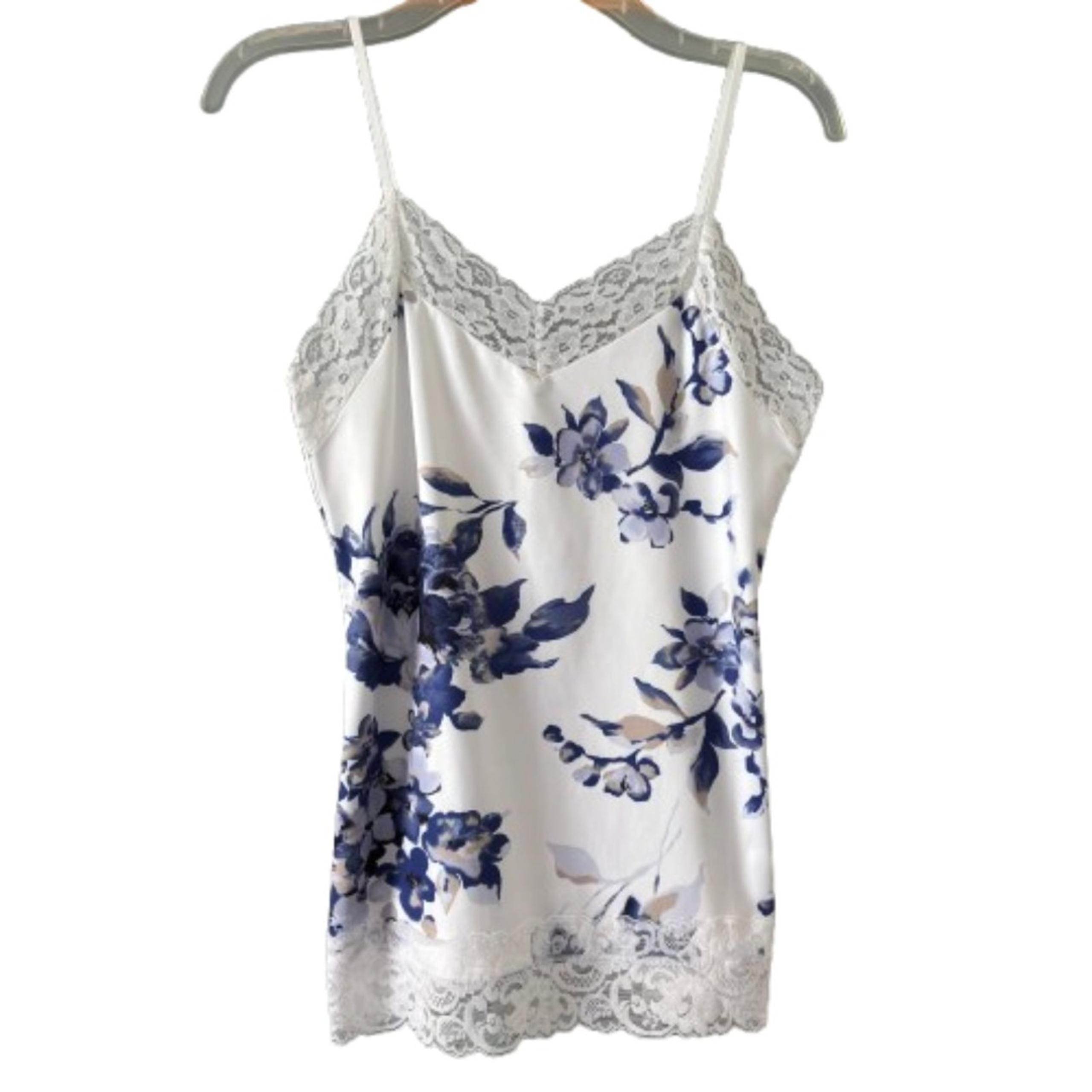 White House Black Market Blue Floral Lace Cottage Core Woman's Size S Cami #A