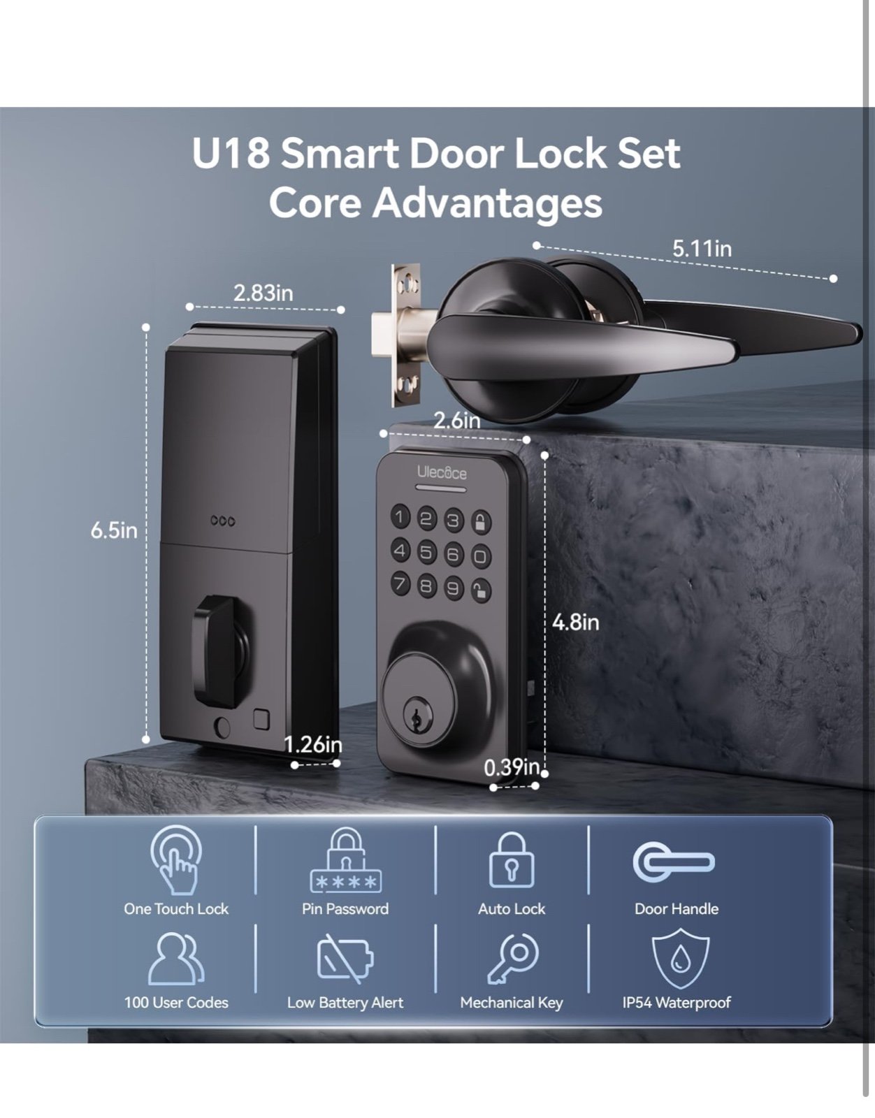 Keyless Entry Door Lock Deadbolt with Handle Set, Keypad Door Lock with Handle S - detail