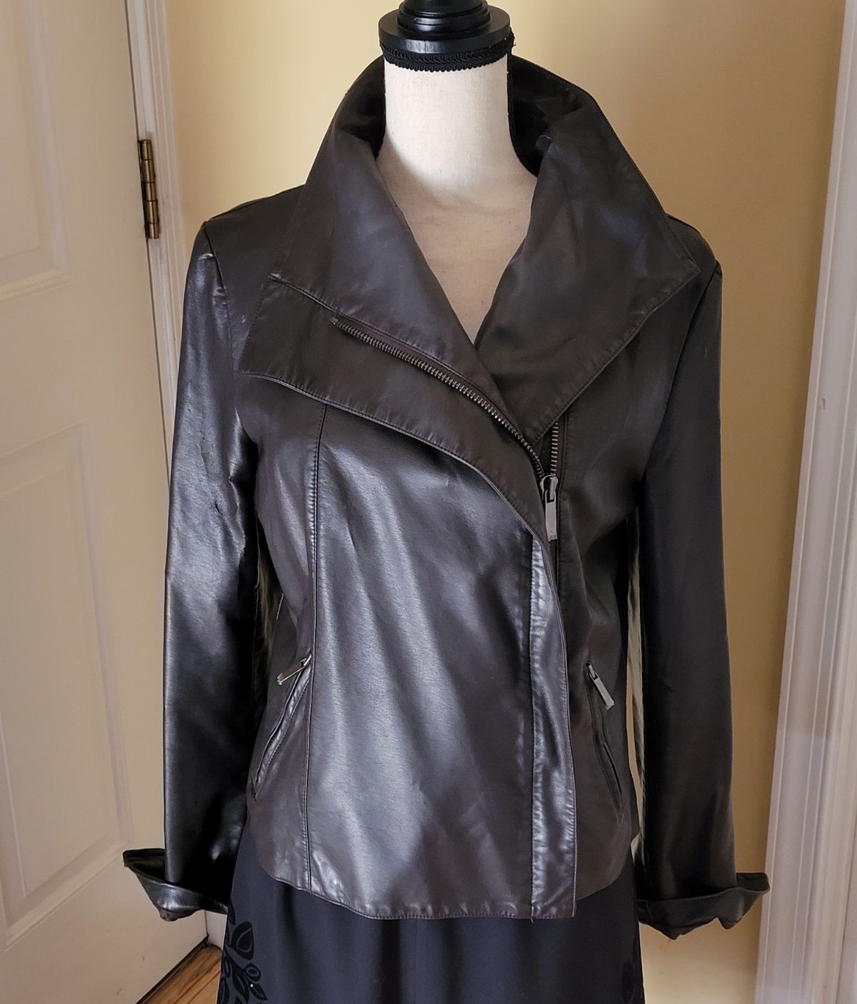 BAGATELLE DARK BROWN FAUX LEATHER MOTO JACKET