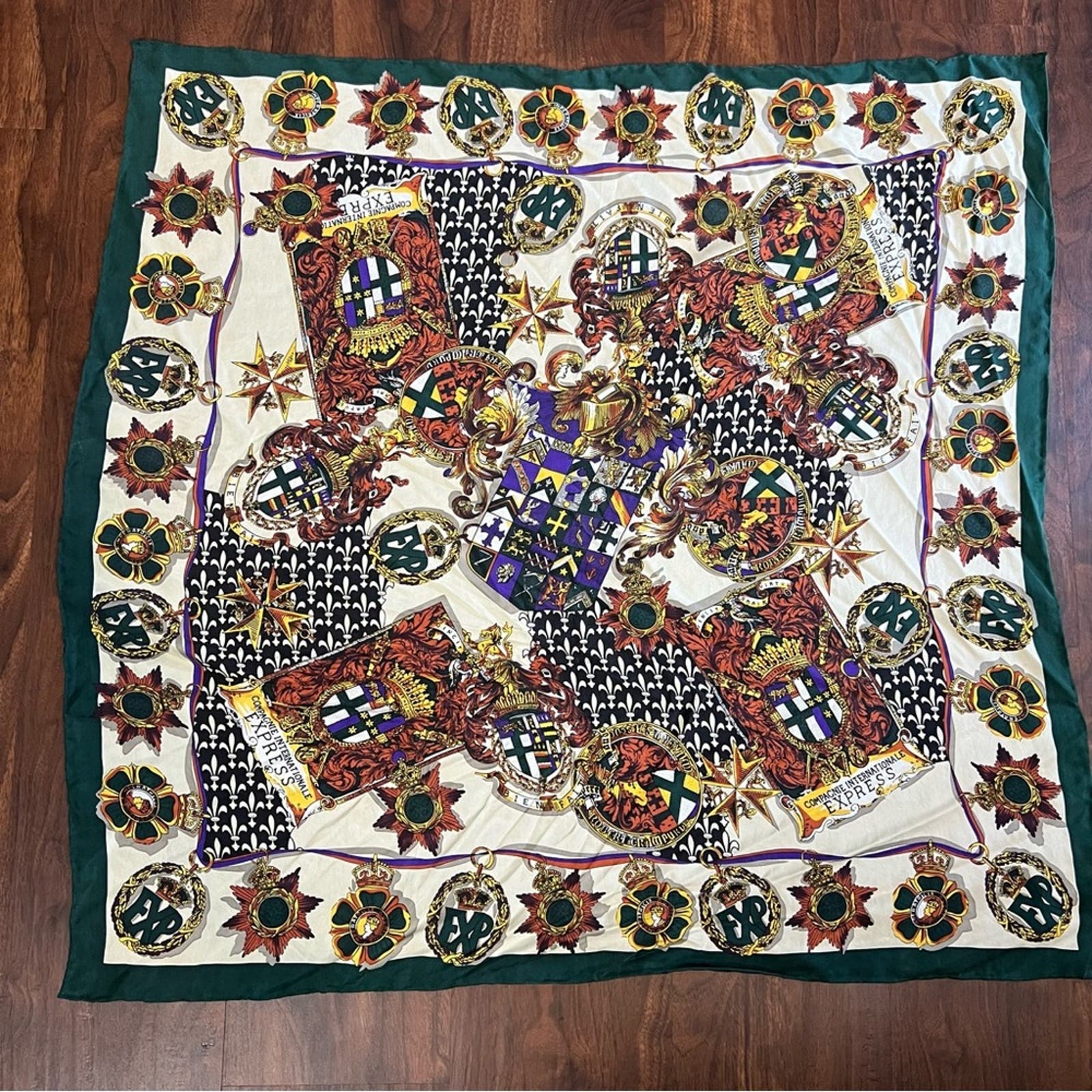 Vintage Compagnie Internationale Express Silk Scarf Green Beige