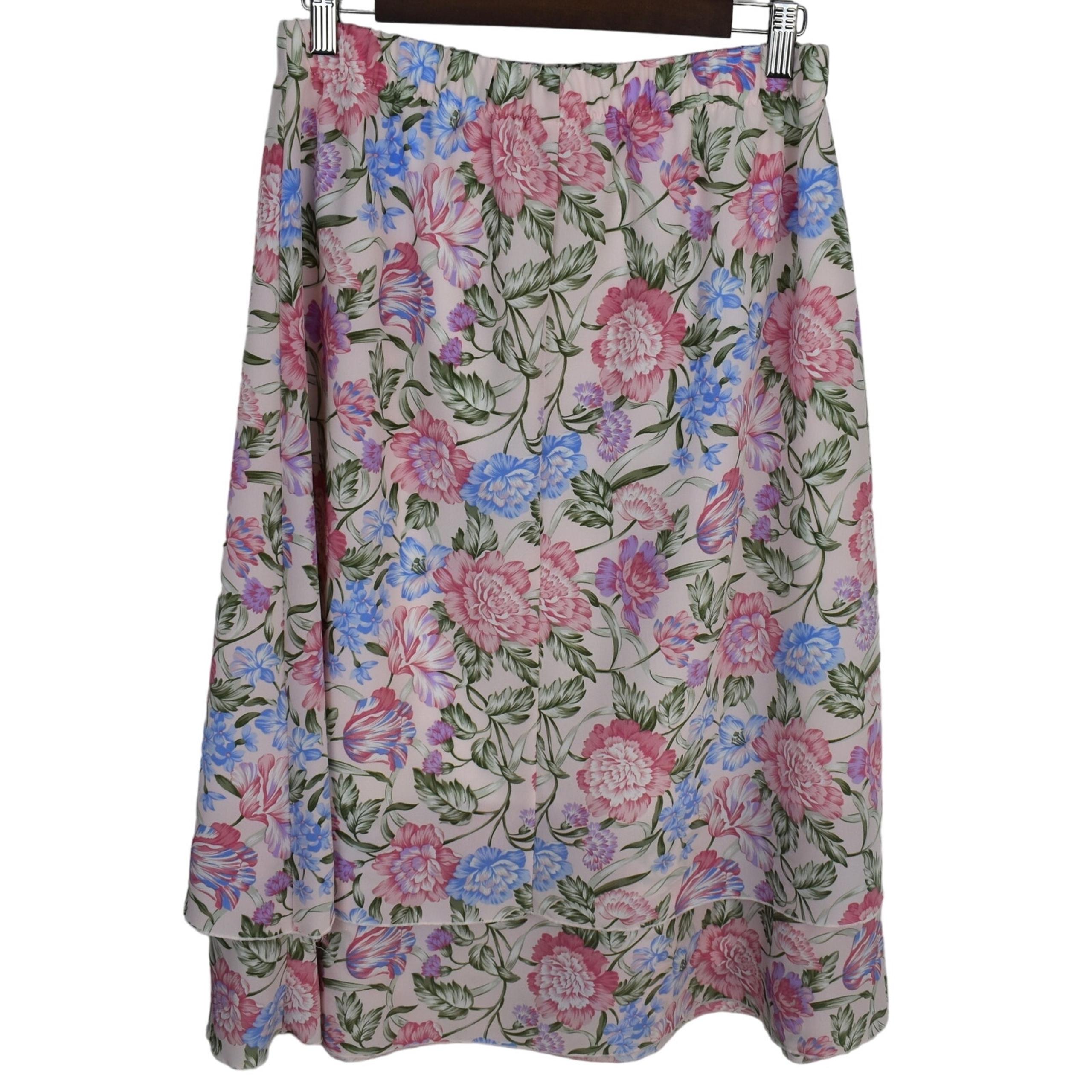 Vintage pink floral midi length skirt women's size MEDIUM romantic cottagecore