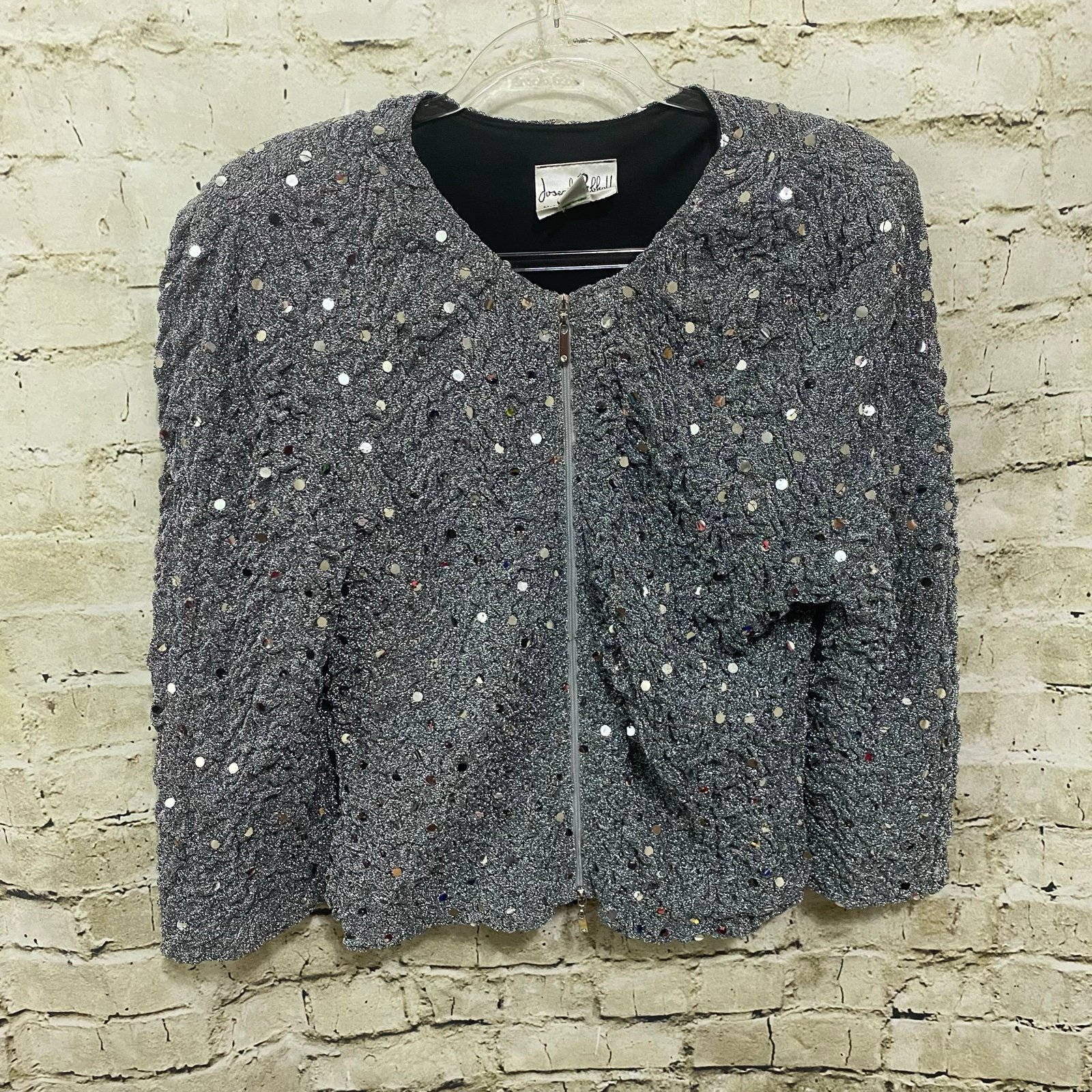 Joseph Ribkoff Black Silver Glitter Sequin Zip Up Party Jacket