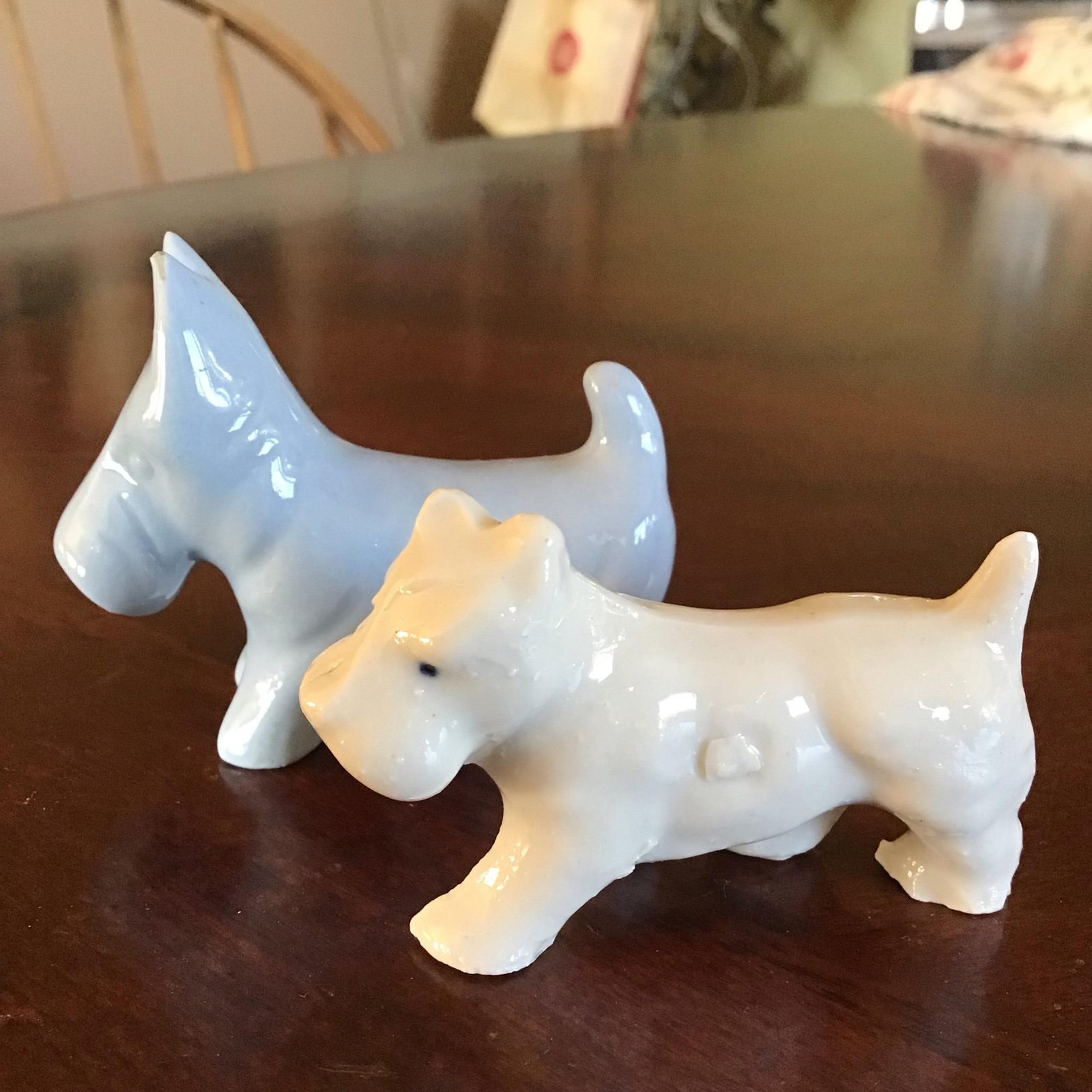 Antique Blue & White Schnauzer Dog Mini Figurines (Set of 2)