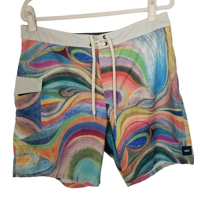 Chris Johanson By VANS Mens 34 Multicolor Swirl Lace Up Board Short Swim Trunks