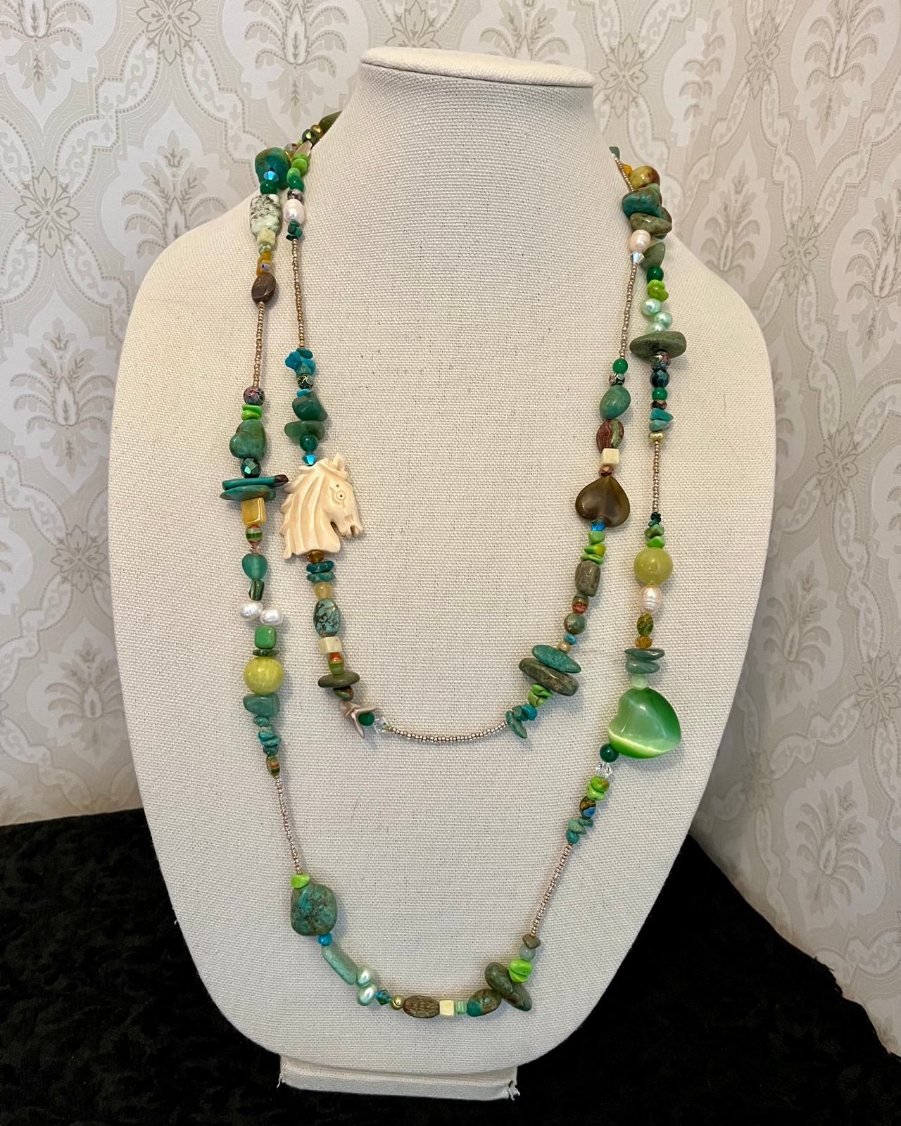 Artisan Statement Necklace with Turquoise, Agate, Shell, and Beads
