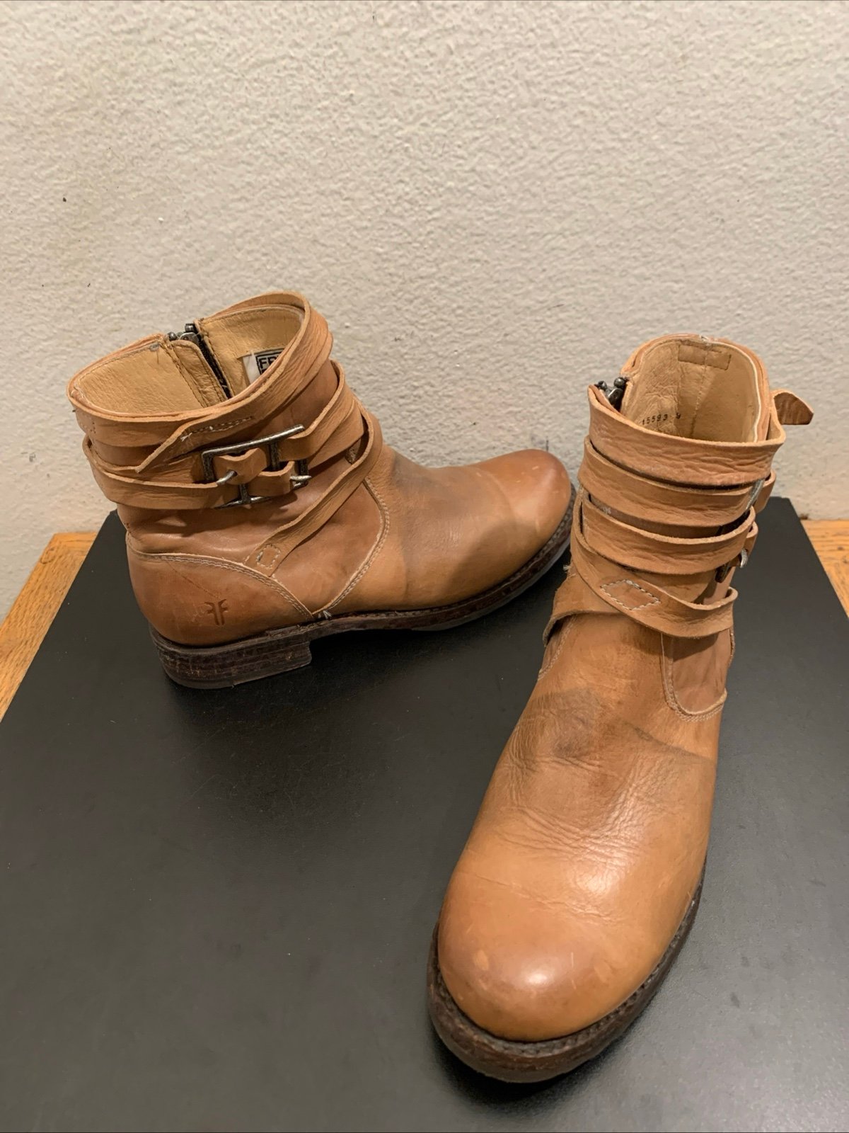 FRYE Veronica Strappy Tan Brown Leather Boot Size US 7 B Mint