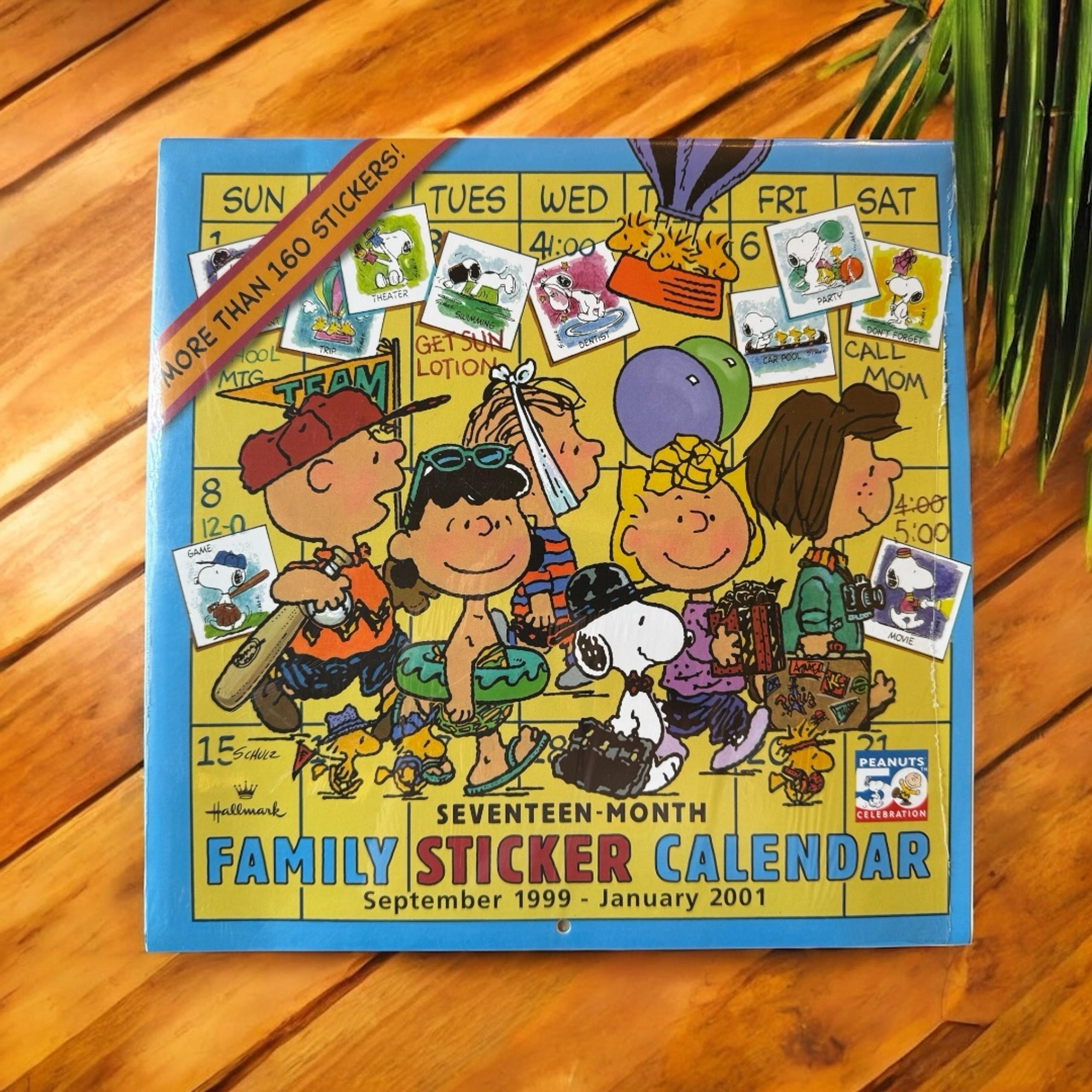 VINTAGE 1999 Hallmark Peanuts Family Sticker Calendar – NEW (Open Wrap)