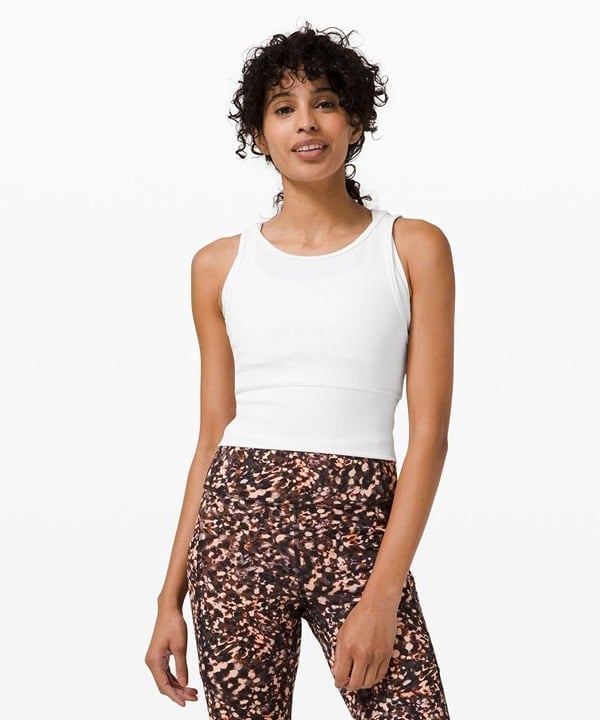 Lululemon white power pivot ribbed crop length fitted tank top