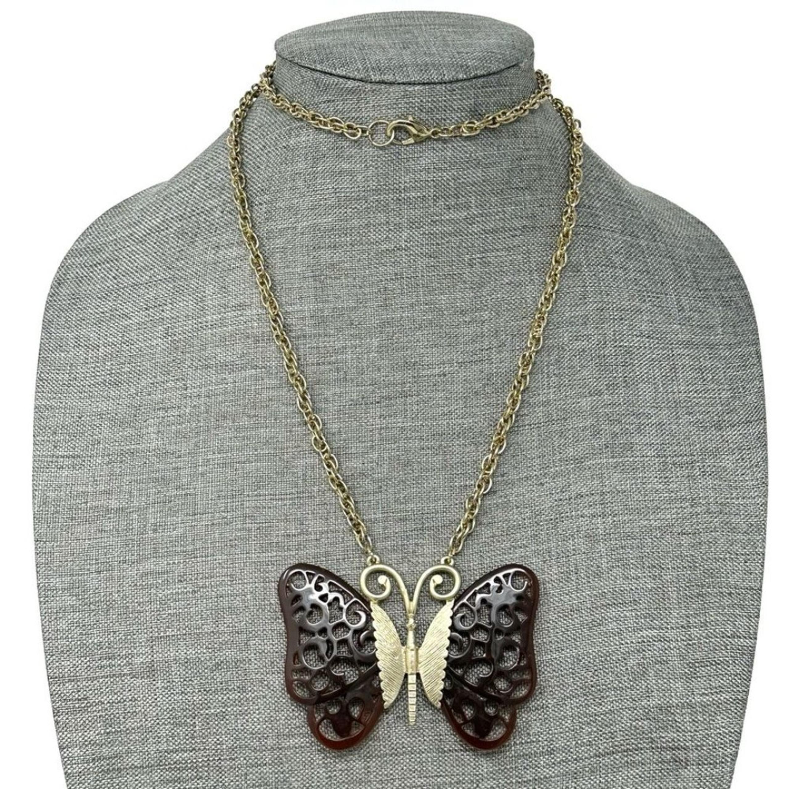 Anthropologie Butterfly Long Gold Tone Necklace
