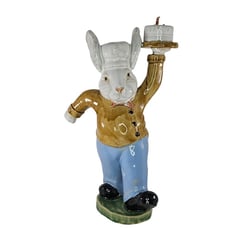 Andrea By Sadek Ceramic Bunny Rabbit Figurine Chef Walking Holding Cake *FLAW*