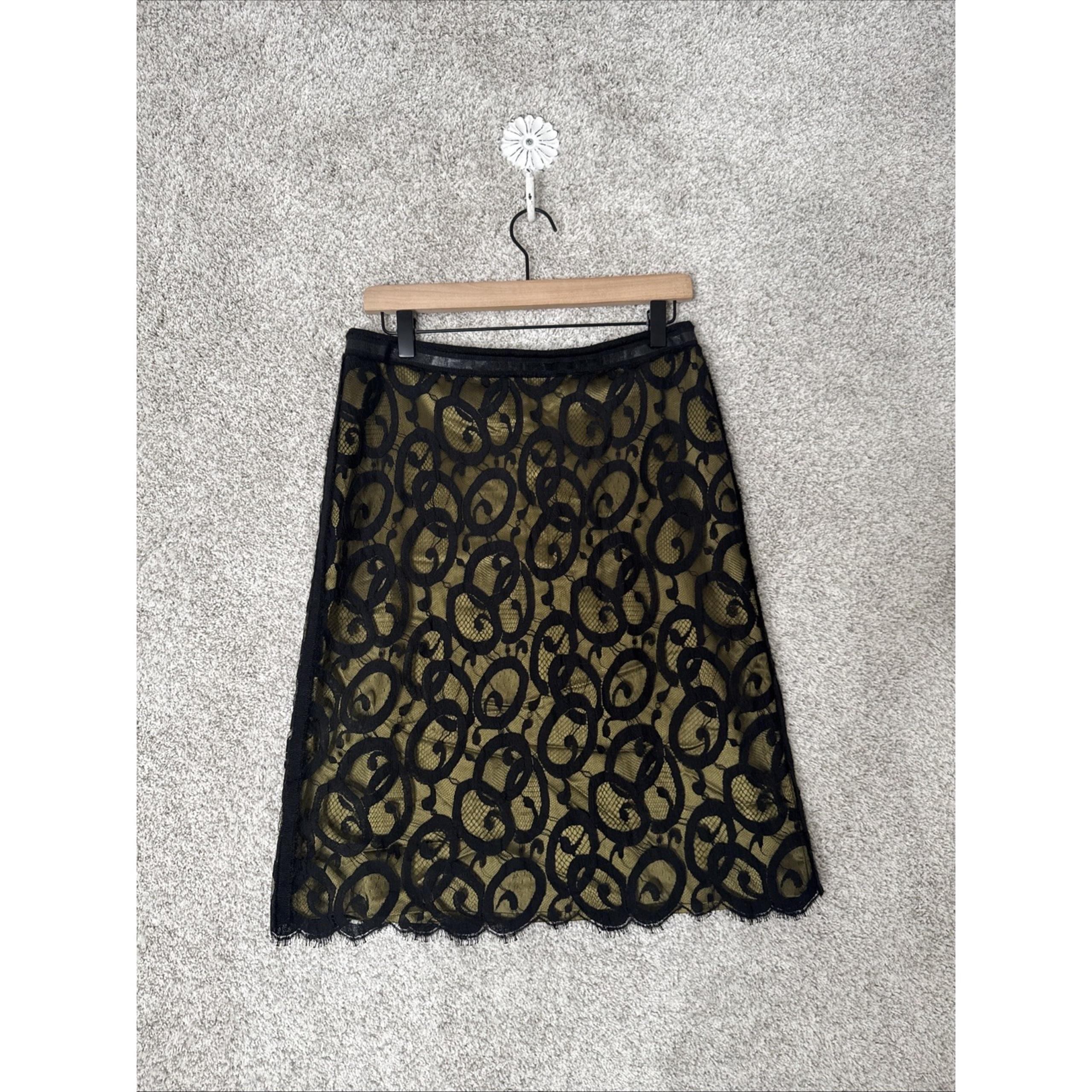 Lida Baday Skirt Sz 8 A-Line Black & Green Lace