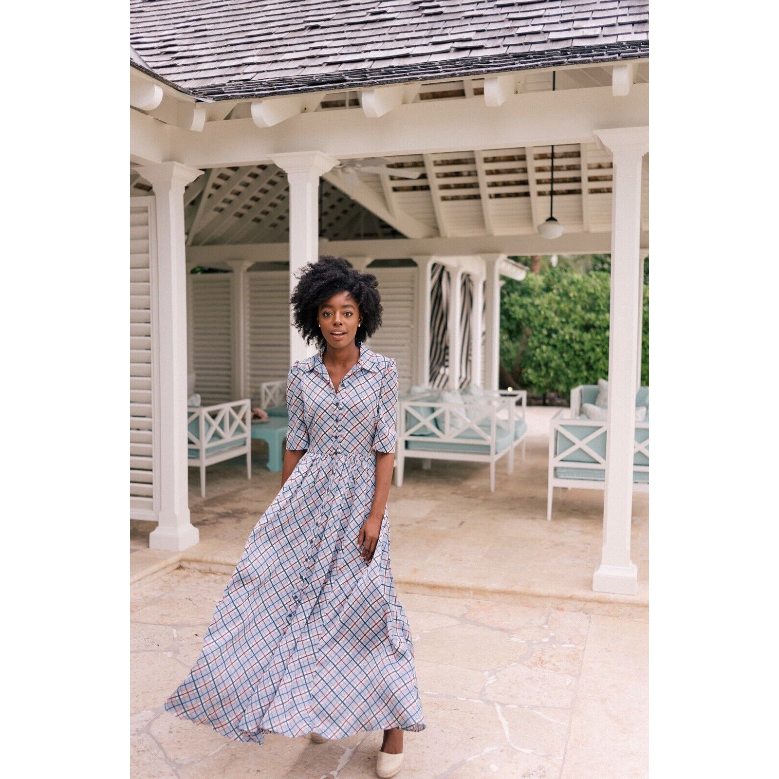 Gal Meets Glam Collection Colette Plaid Button Down Maxi Dress