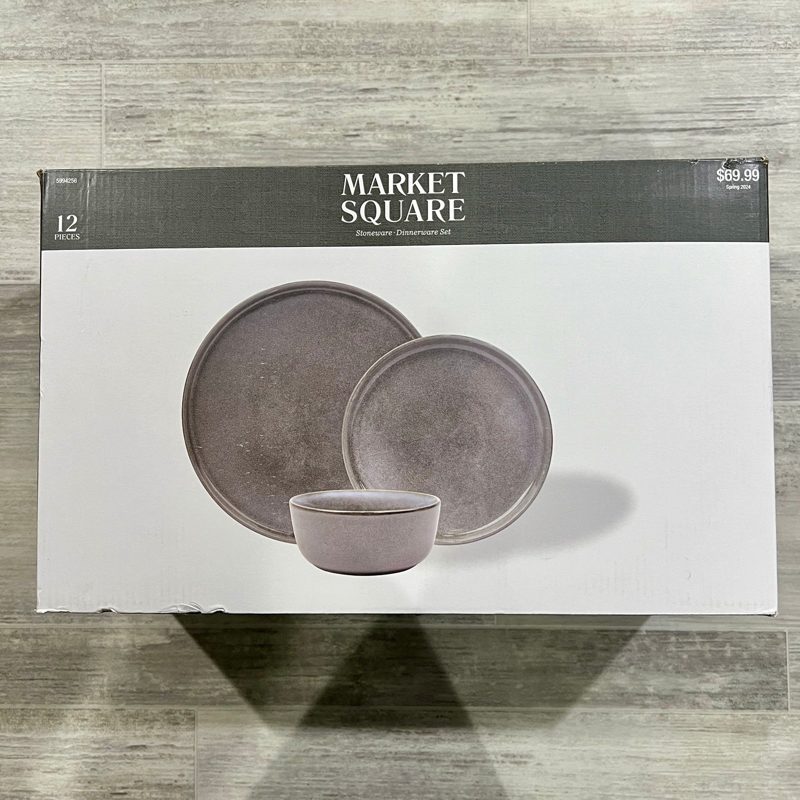 Market Square Stoneware Dinnerware Set 12 Pieces Stone Grey Plates Bowls New