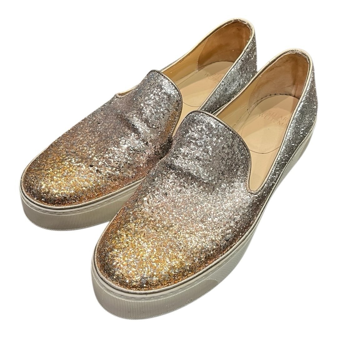 Stuart Weitzman Silver Copper Biarritz Metallic Slip On Sneaker Loafer Size 10