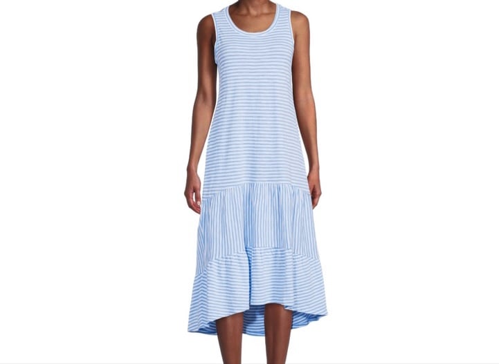 Lafayette 148 New York large white/ cloud blue striped cotton dress