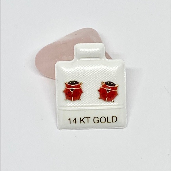 Real 14k Gold Ladybug Earrings Studs screw back