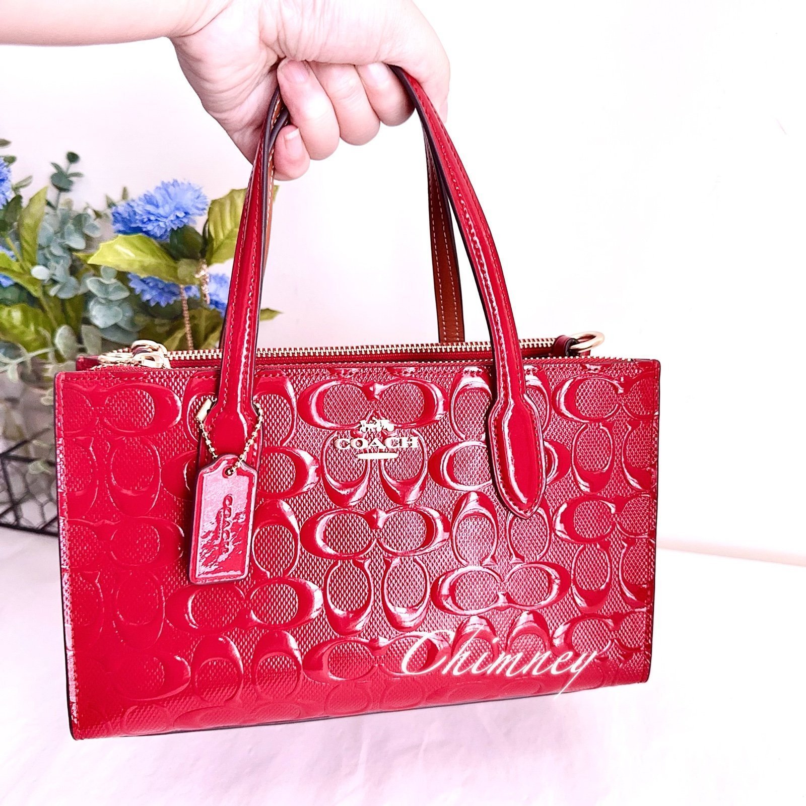 NWT！COACH NINA SMALL TOTE BAG IN SIGNATURE LEATHER (CV400) holiday gift