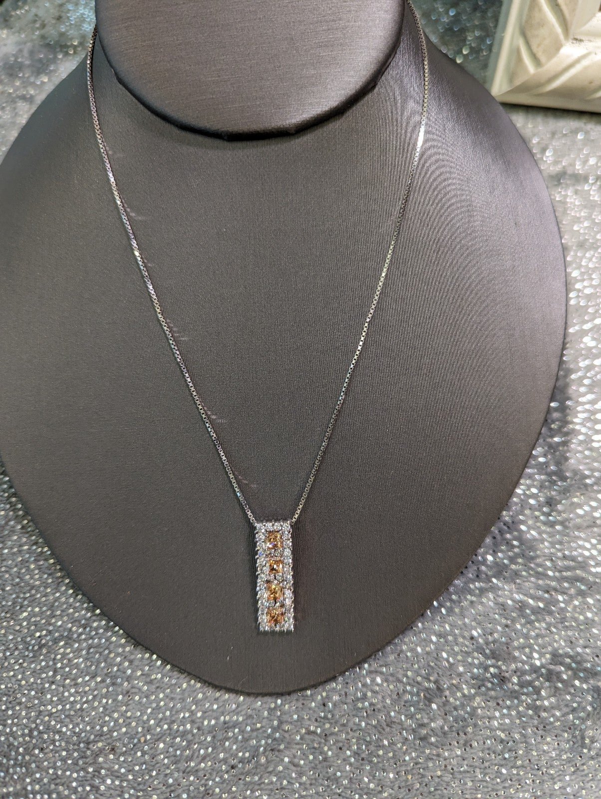 Sterling silver necklace with cognac color pendant 16 inch