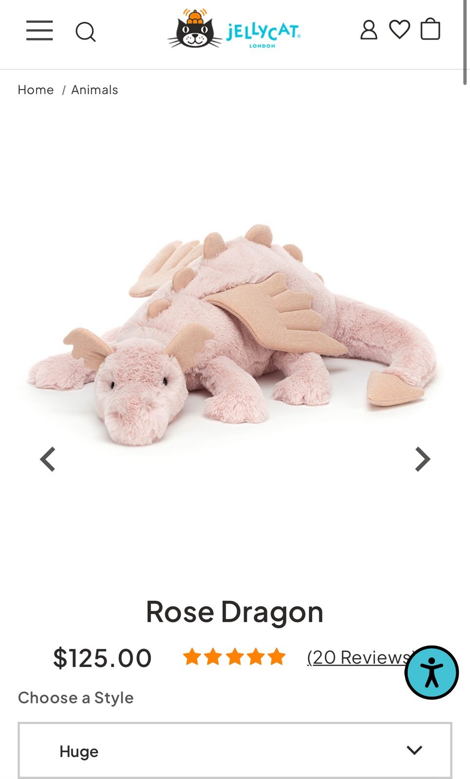 Jellycat Rose Dragon Huge (Rare!)