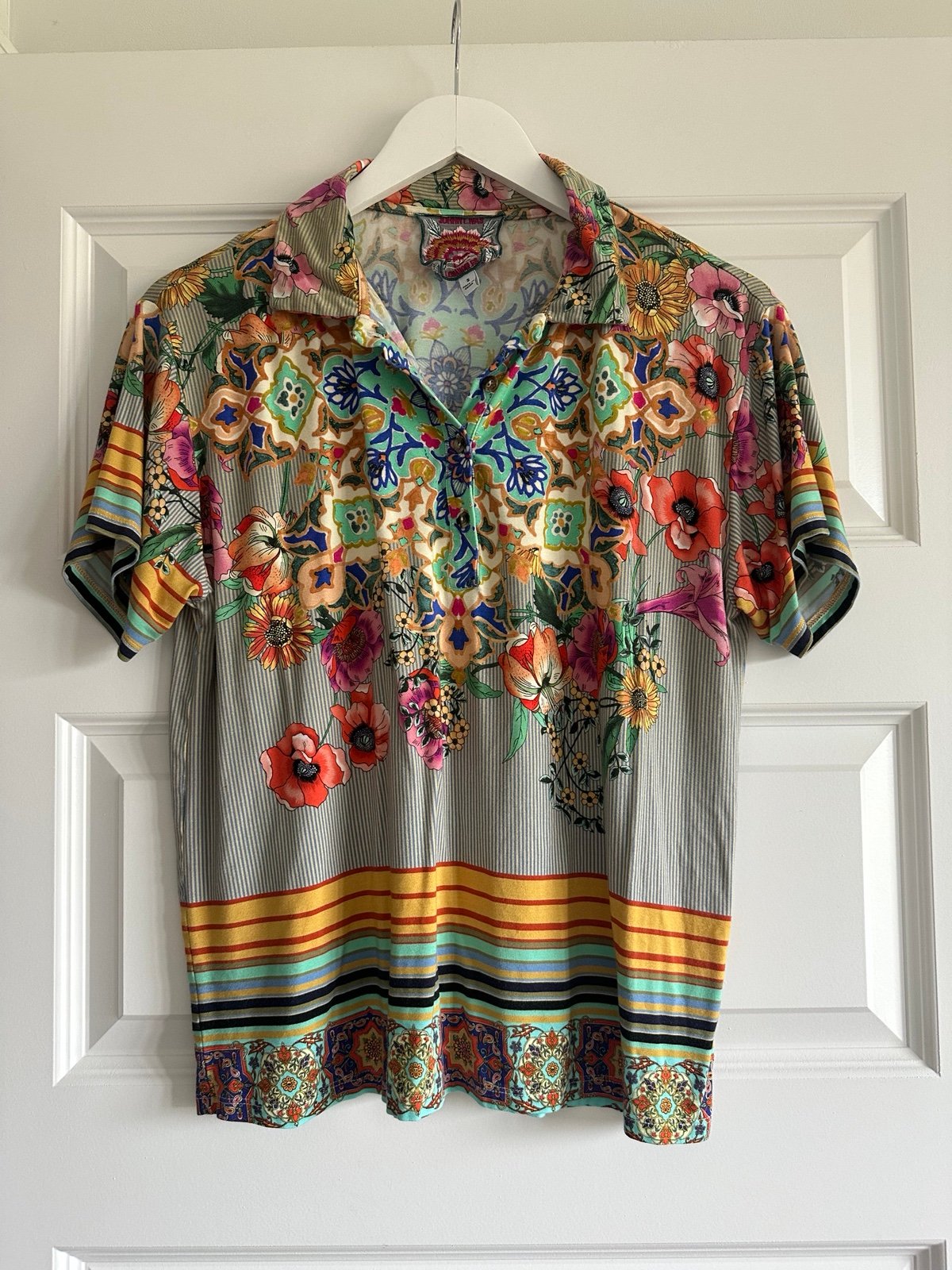 Johnny Was Hunter Polo Shirt Floral Multicolor